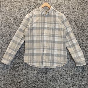 Express Men Shirt Medium Gray Corduroy Plaid Button Down Collared Long Sleeves